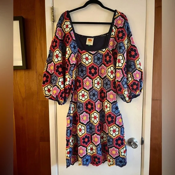 Anthropologie Farm Rio Crochet Floral Mini Dress - Picture 2 of 5